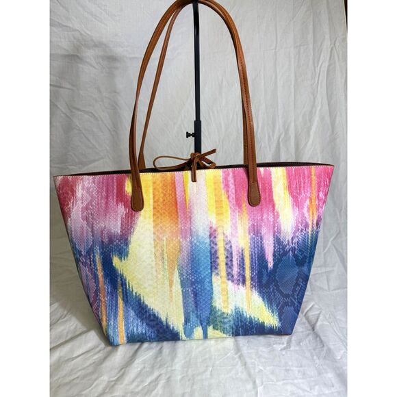 🌈 Desigual Reversible Tote - Bold Rainbow Print + Vegan Leather Straps (NWT!) - Picture 2 of 3